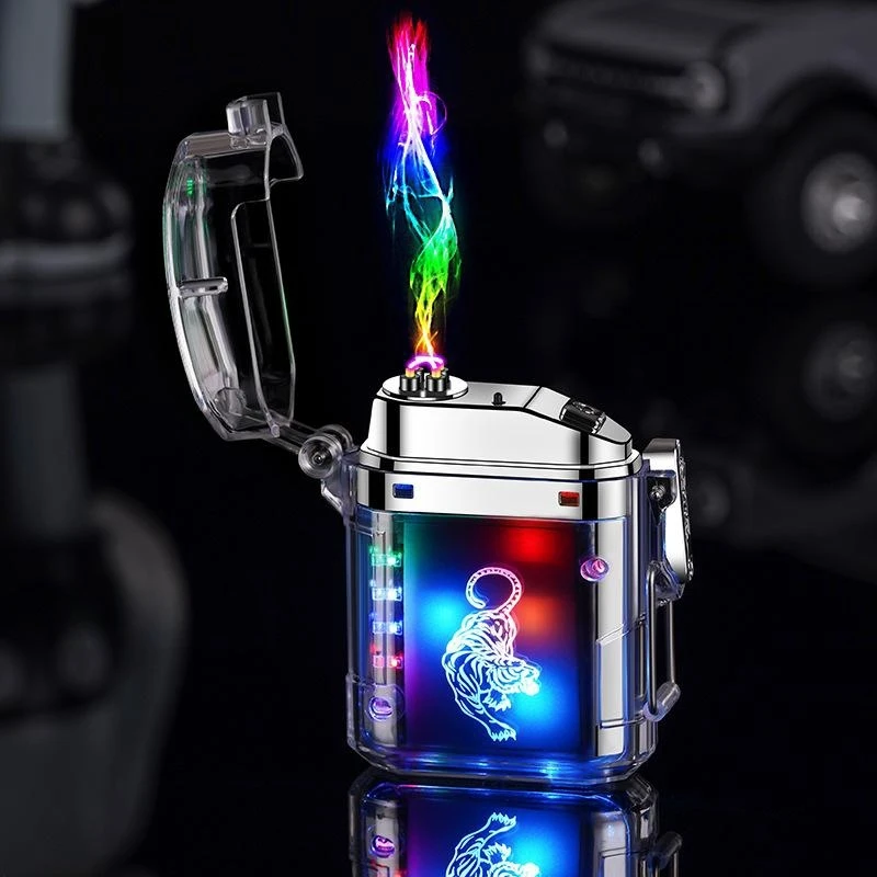 

Transparent Windproof Dual Arc Lighter Cool Lantern Type-c Rechargeable Cigarette Lighters LED Power Display Smoking Accessories