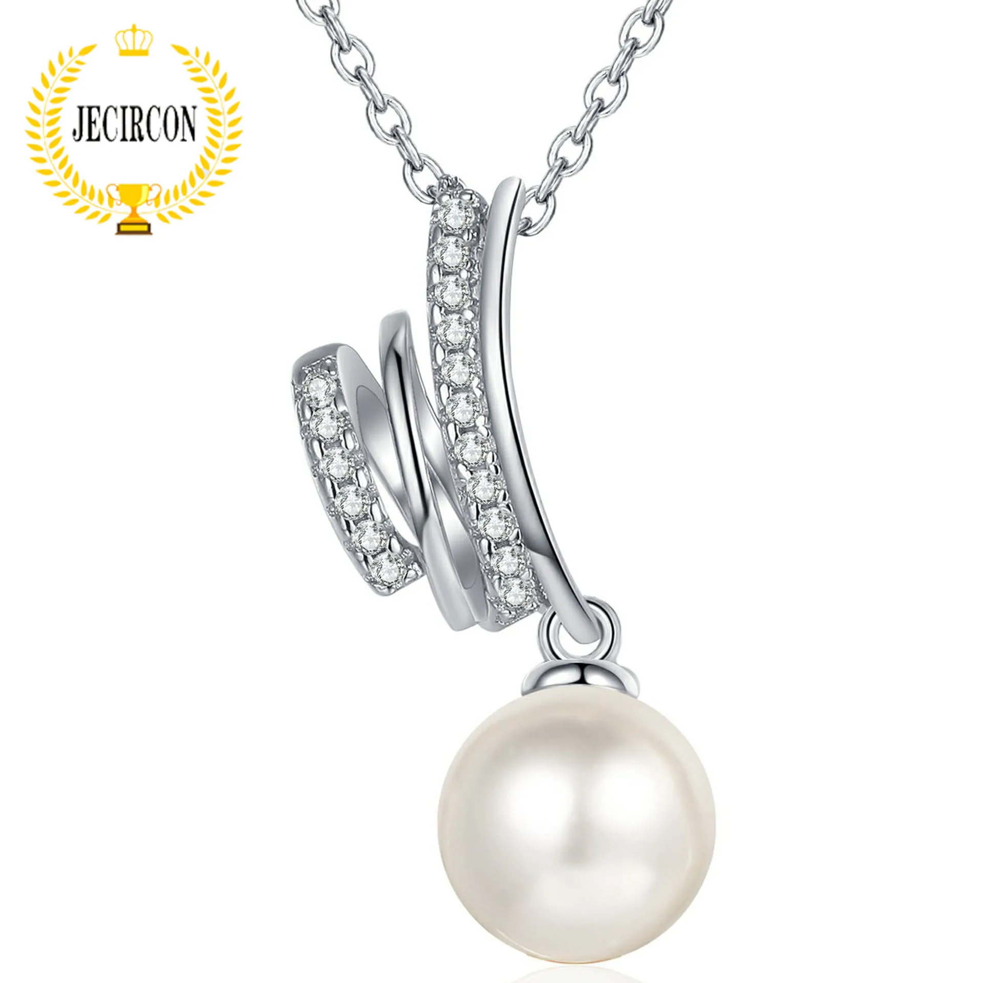 

JECIRCON 925 Sterling Silver Necklace for Women 8MM Pearl 8.5 Points Circle Row Moissanite Pendant Simple Fashion Clavicle Chain