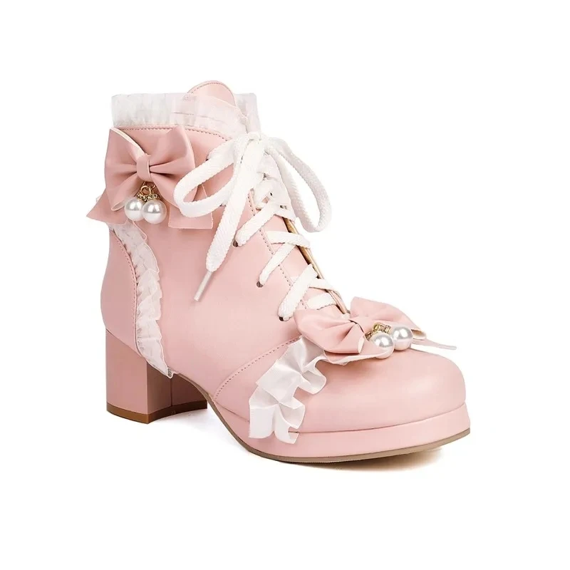 Женские удобные ботильоны на платформе, элегантные розовые ботильоны на шнуровке с бантом и оборками, обувь принцессы для косплея в стиле «Лолита», большие размеры 46
Женские удобные ботильоны на платформе, элегантные розовые ботильоны на шнуровке с бантом и оборками, обувь принцессы для косплея в стиле «Лолита», большие размеры 46