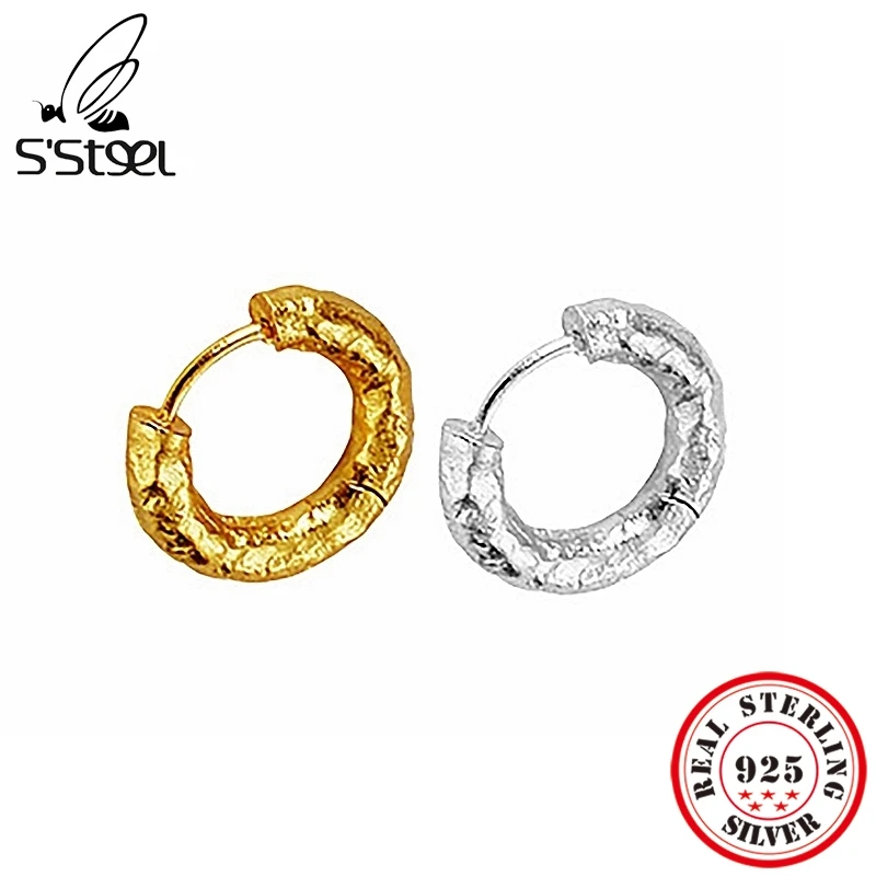 

S'STEEL 1/pcs 925 Sterling Silver Wrinkled Texture Earrings For Girls Korean Small Hoop Earings Trending Products 2022 Jewelry