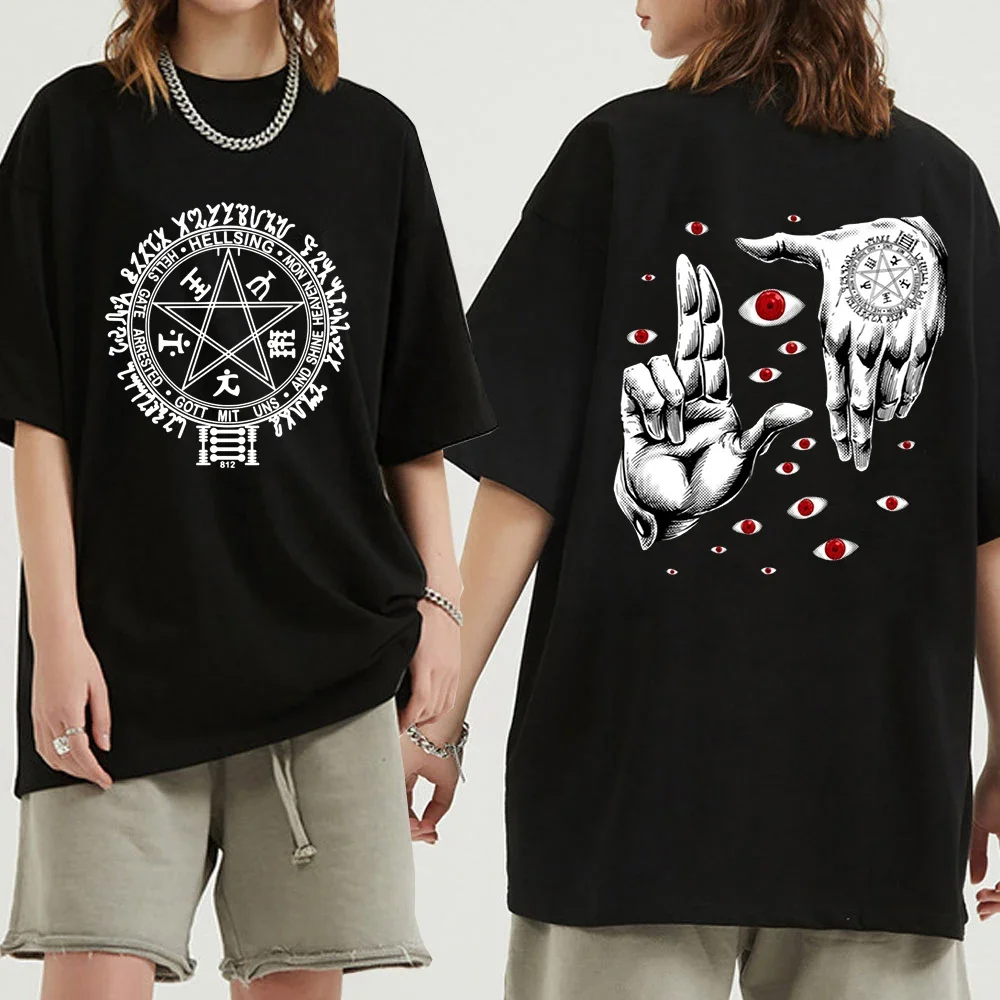 

Anime Hellsing Ultimate T-shirts Mens Clothing Graphic Manga Alucard Eyes Harajuku Cotton Tees Unisex Summer Top Male Streetwear