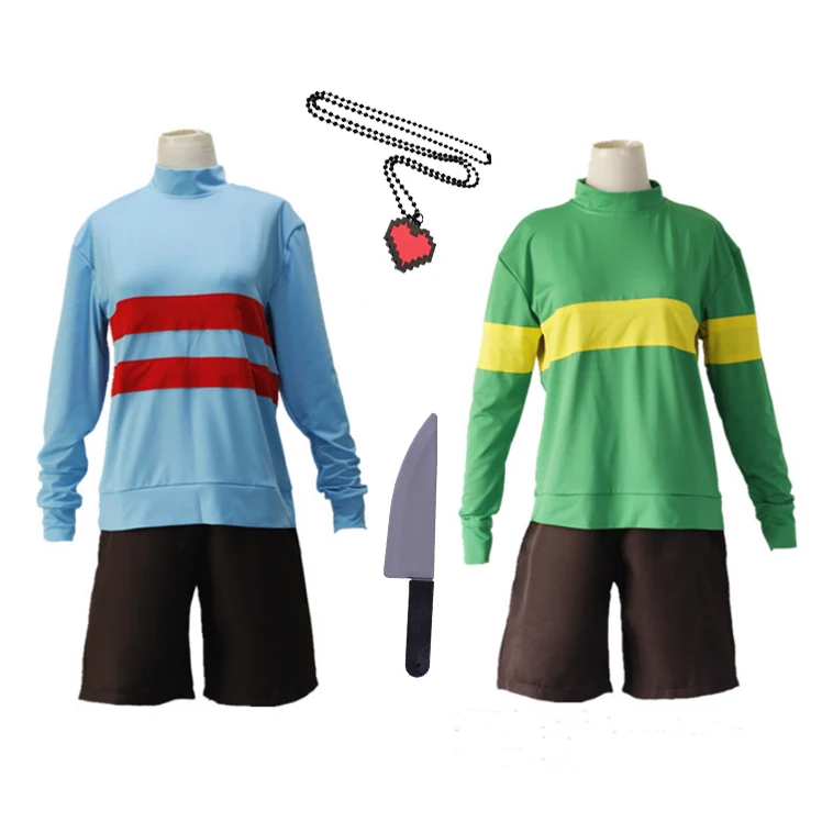 

Anime Game Undertale Frisk Chara Cosplay Costume Andertail Sweatshirts High Collar Long Sleeve Clothing Shorts Knife Necklace