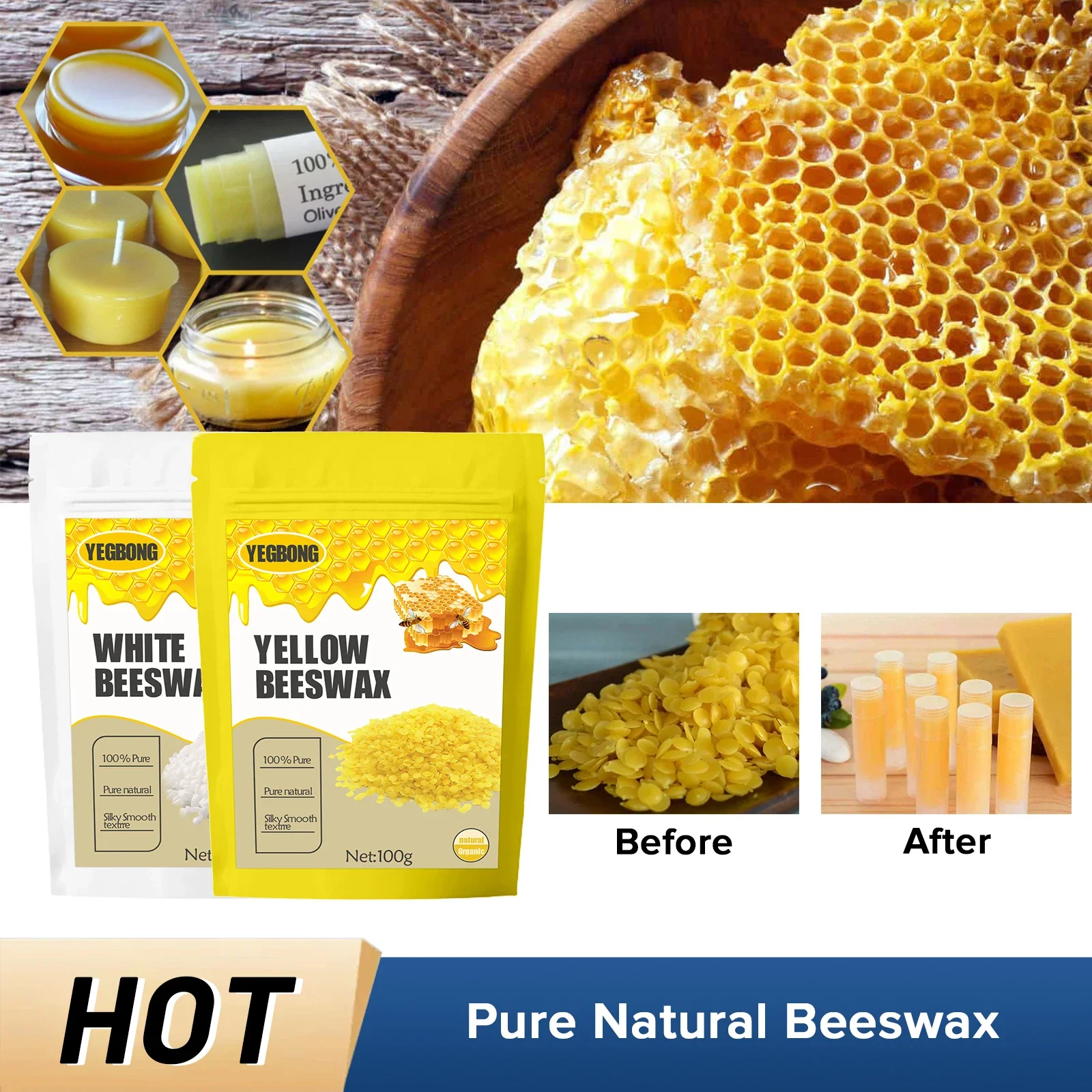 Pure Natural Beeswax Candle Soap Lip Balm Making Handmade Gift Multipurpose DIY Raw Material Furniture Maintance Polish Care Wax
Pure Natural Beeswax Candle Soap Lip Balm Making Handmade Gift Multipurpose DIY Raw Material Furniture Maintance Polish Care Wax