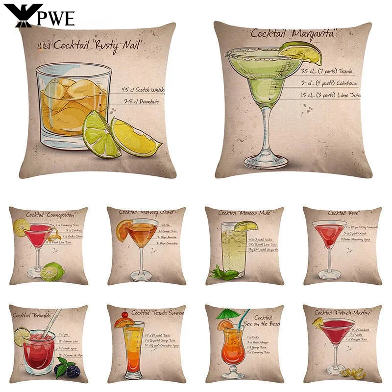 

Delicious Cocktail Series Printed Linen Pillowcase Living Room Sofa Car Hotel Club Decorative Pillowcase 45*45cm
