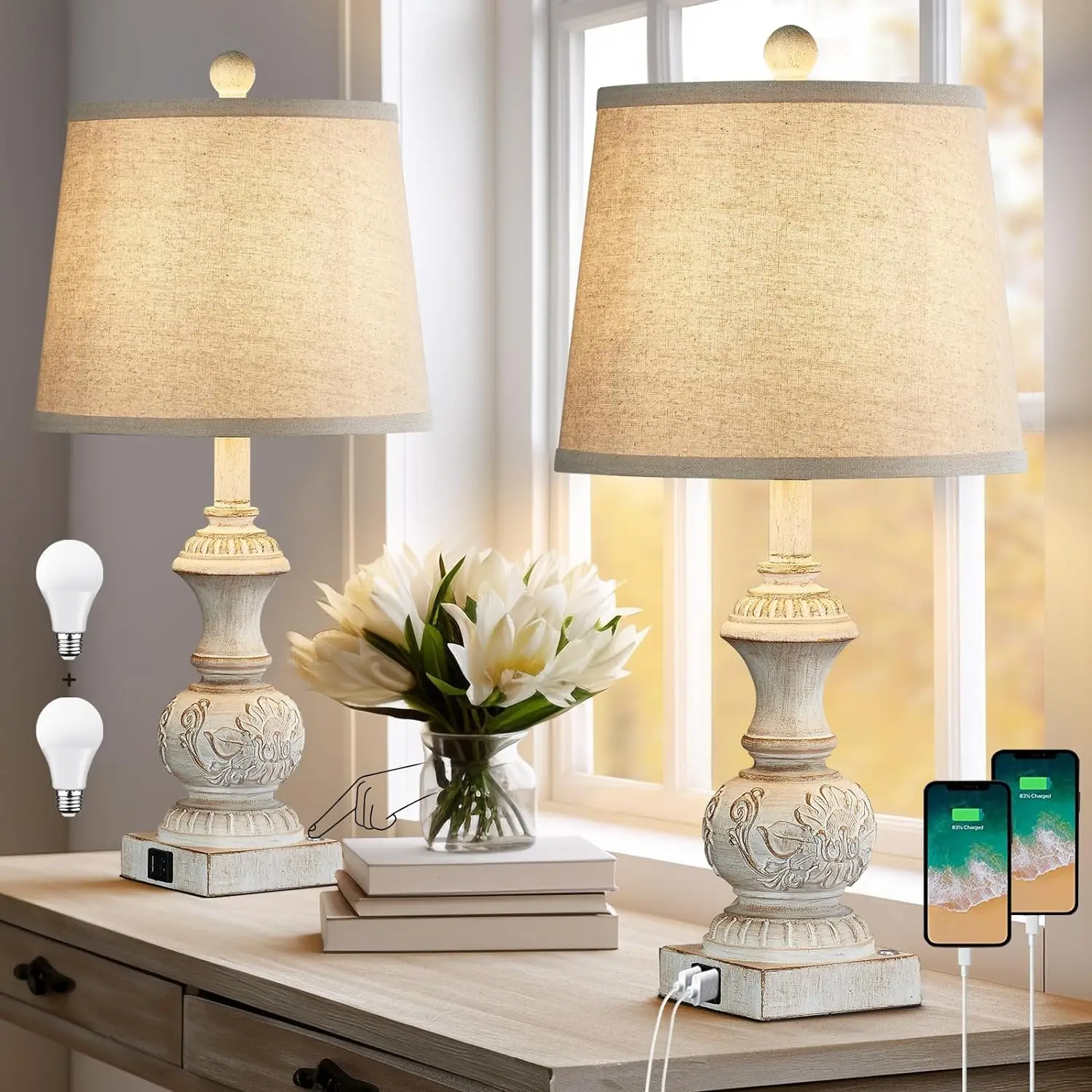 3 Way Dimmable Touch Table Lamps for Living Room Set of 2 Traditional Rustic Bedside Lamps for Bedroom Nightstand 23.5" Vint
3 Way Dimmable Touch Table Lamps for Living Room Set of 2 Traditional Rustic Bedside Lamps for Bedroom Nightstand 23.5" Vint