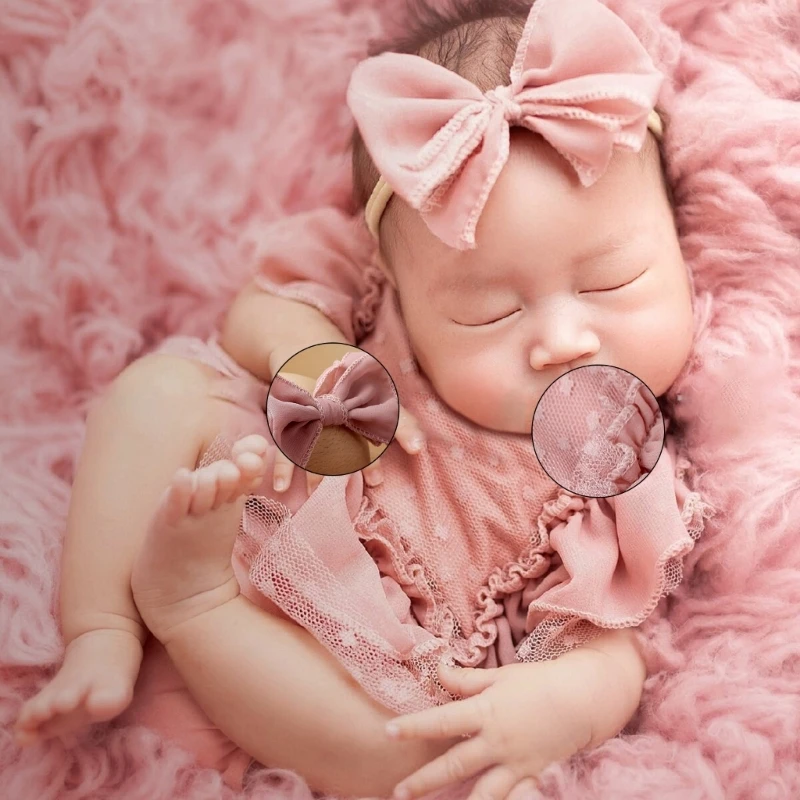 

Newborn Photoshoots Set Lace Romper Dress Bowknot Headband Photo Props Girl Photo Costume Infant Photography Suit 2PCS