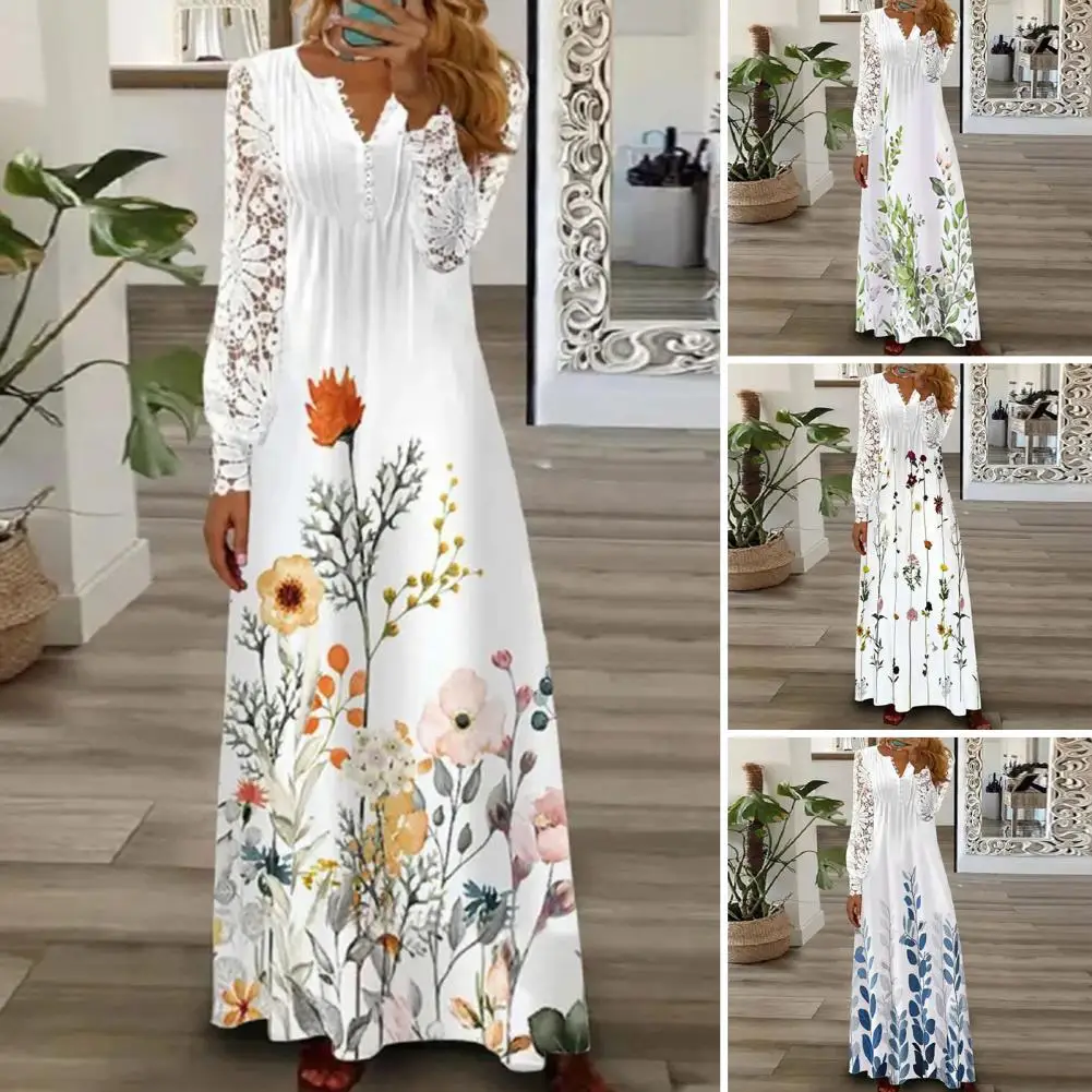 Autumn Women Lace Patchwork A-Line Dress Casual Ladies V Neck Long Sleeve Beach Dress Vintage Pattern Print Button Long Dresses
Autumn Women Lace Patchwork A-Line Dress Casual Ladies V Neck Long Sleeve Beach Dress Vintage Pattern Print Button Long Dresses