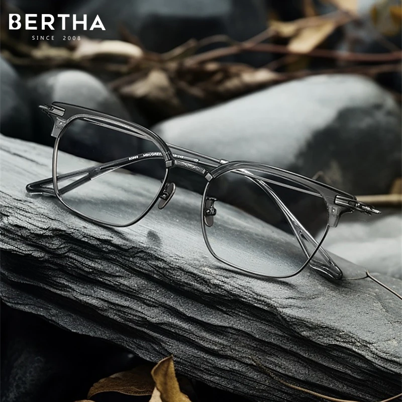 

BERTHA Half Frame Ultralight Pure Titanium Glasses Frame Anti-Blue Light Zeiss Lens Myopia For Men Prescription AT80869