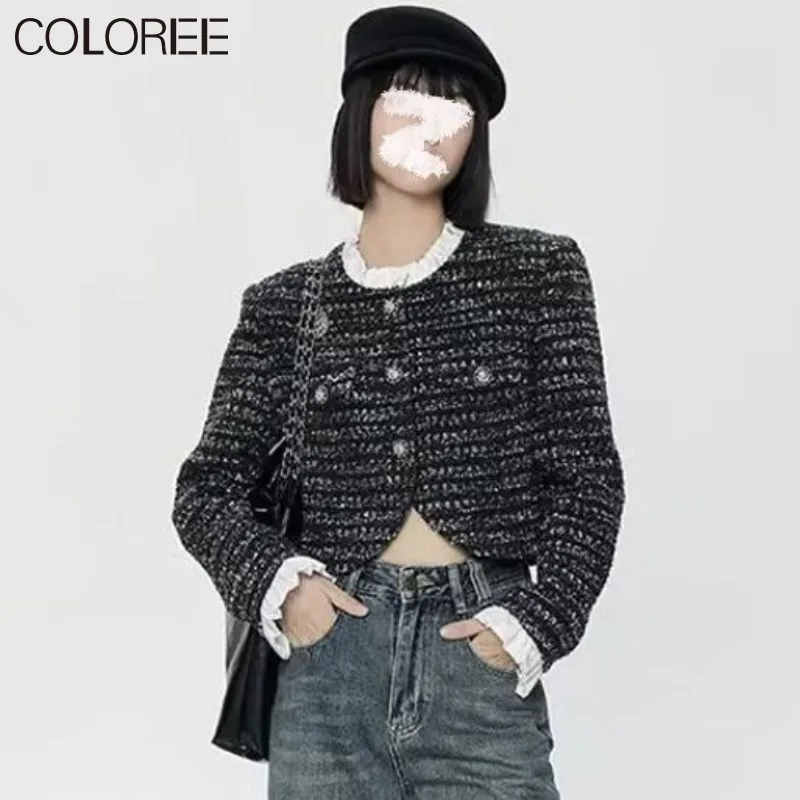 

Korean Fashion Clothing 2023 Elegant Ruffles Short Chaquetas Para Mujeres Autumn Winter Luxury Designer Tweed Jacket Outwears