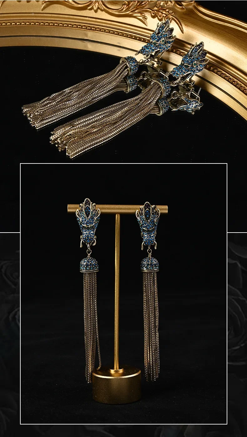 Fashionable Retro Style Long Phoenix Tail Tassel Inlaid Zircon Earrings Suitable For High-End Women's Jewelry 2 Mallzona Sf686d0d4b183442492db38e0d7ba2440W Fashionable Retro Style Long Phoenix Tail Tassel Inlaid Zircon Earrings Suitable For High-End Women's Jewelry Mallzona