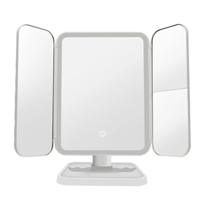 

LED Light Makeup Mirror 2/3X Magnifying Cosmetic 3 Folding Vanity Mirrors 180 Rotation Touch Dimmer Table Mirrors