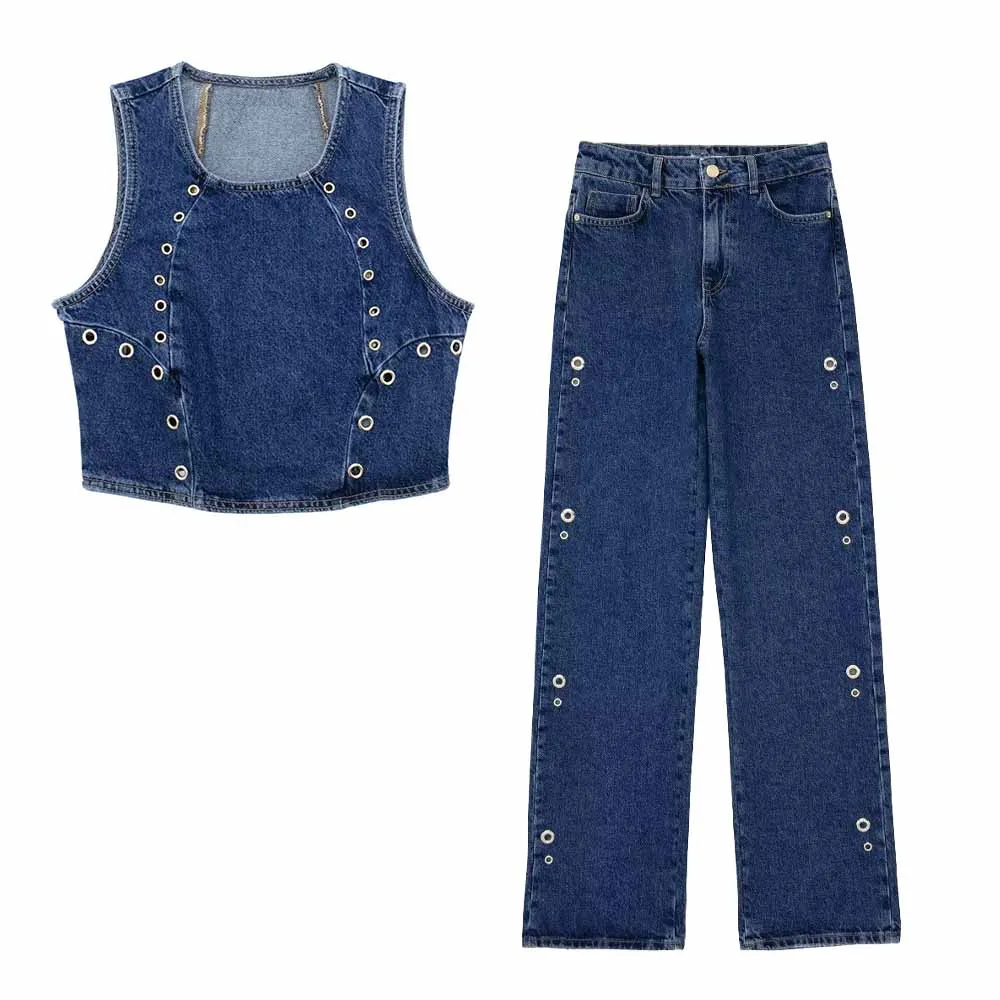 TRAF Women's Fashion New Sleeveless Design Ring Decorated Short Denim Top 5862176 Female High Waist Chic Straight Jeans 5862167
TRAF Women's Fashion New Sleeveless Design Ring Decorated Short Denim Top 5862176 Female High Waist Chic Straight Jeans 5862167