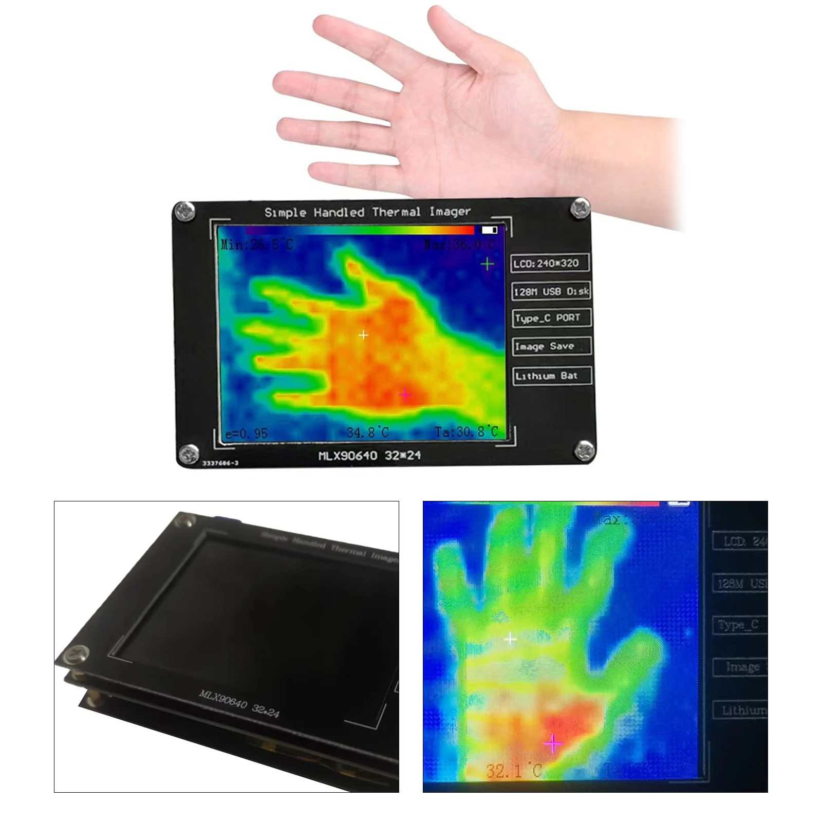 Simple Handheld Thermal Imaging Camera 320 X 240 IR Resolution 2.8 In TFT Screen Body Temperature Detection Tool Parts
Simple Handheld Thermal Imaging Camera 320 X 240 IR Resolution 2.8 In TFT Screen Body Temperature Detection Tool Parts