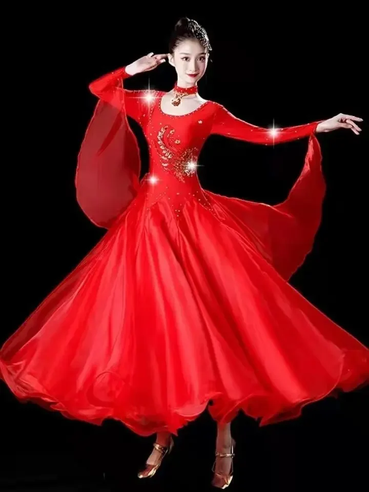 

New Modern Dance Costume Social Dance Ballroom Dance Big Swing Clothes National Standard Competition Dress Waltz Clothes