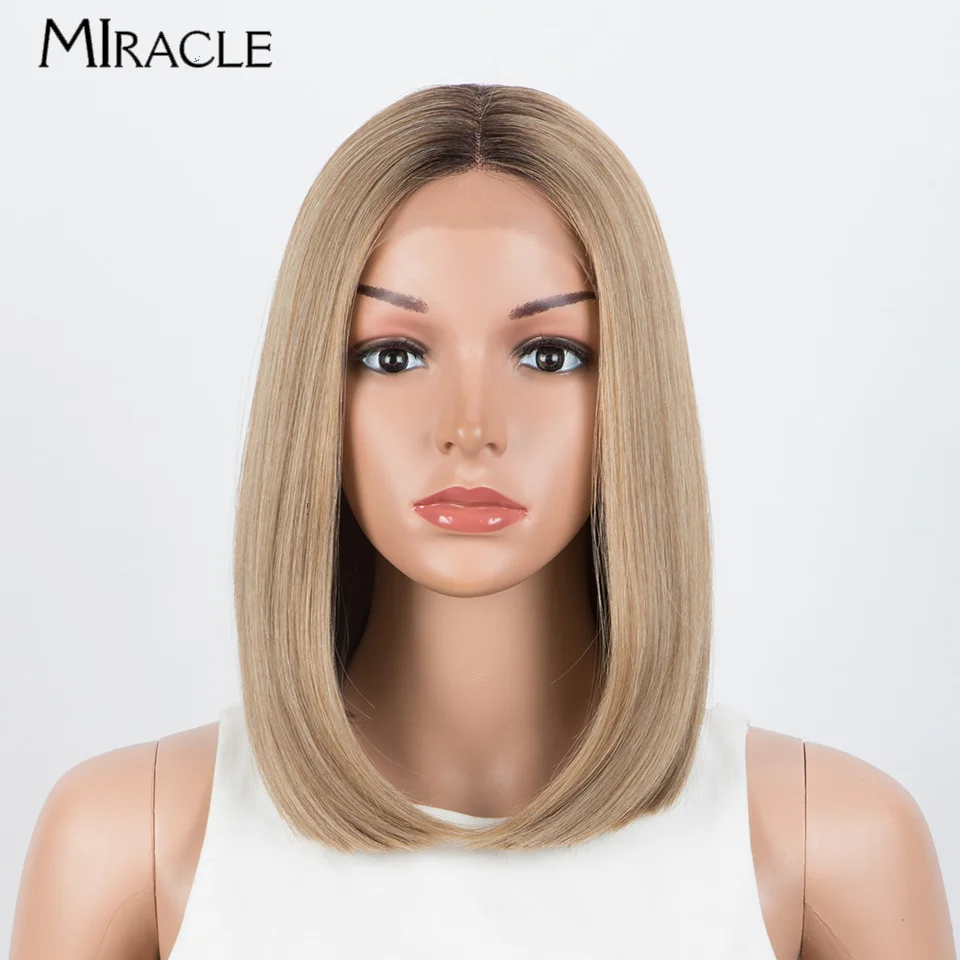 

MIRACLE Synthetic Lace Wigs Straight Short Bob High Temperature Fiber Wig Middle Part Lace Wigs For Black Women Cosplay Wigs