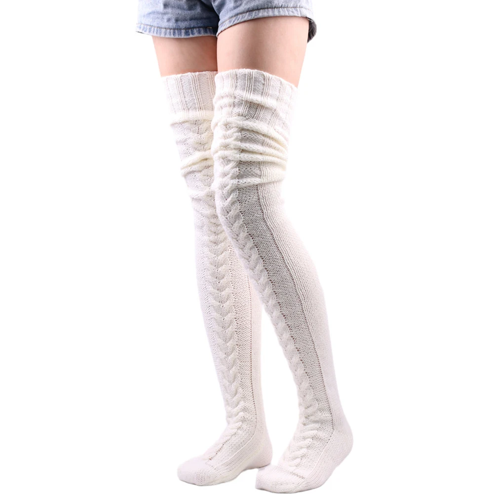 

Women’s Cable Knit Extra Long Boot Socks Solid Color Over Knee Stocking Leg Warmers Knitted Footless Stretch Thigh-High Socks