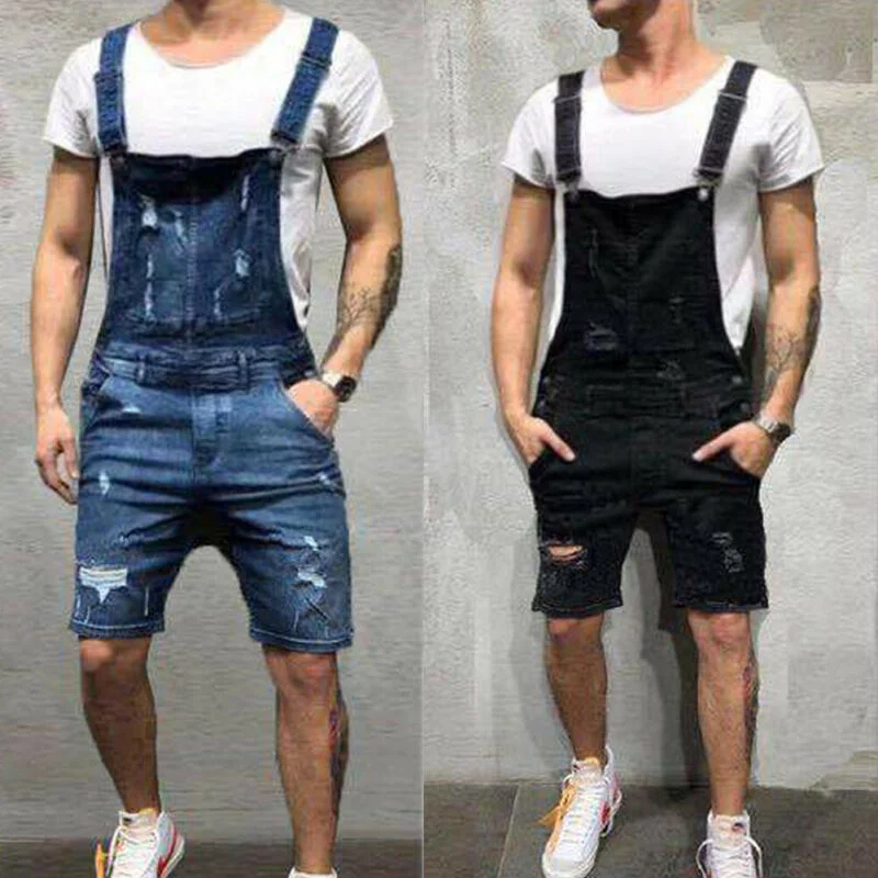 

2020 Popular Men'S Ripped Jeans Jumpsuits Hi Street Distressed Denim Bib Overalls For Man'S Jeans Suspender Pants Male Rompers