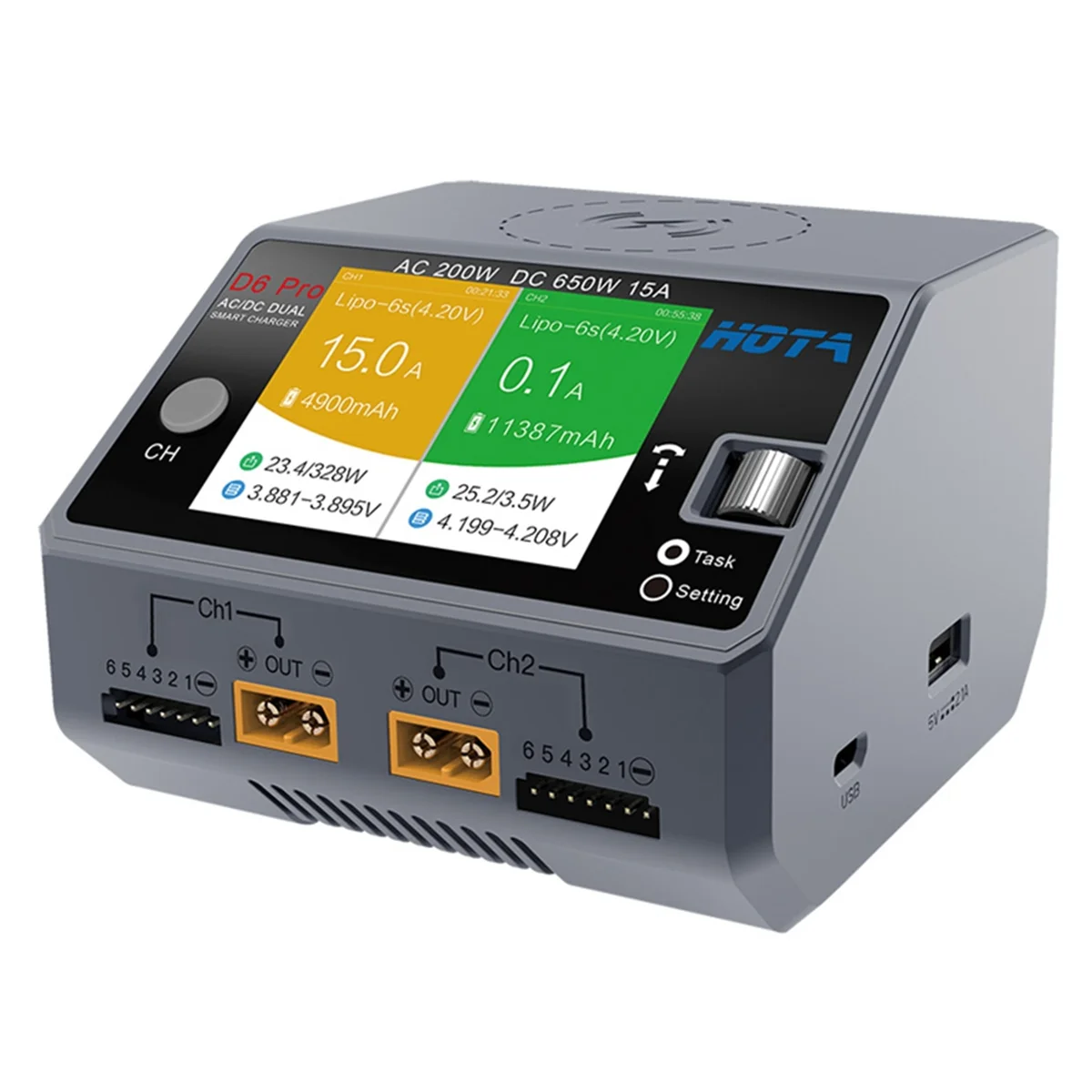 HOTA D6 Pro AC 200W DC 650W 15A Balance Charger with Wireless Charger for Airplane 1-6S Lipo LiHV/NiZn/Nicd/NiMH Battery-EU PLug
HOTA D6 Pro AC 200W DC 650W 15A Balance Charger with Wireless Charger for Airplane 1-6S Lipo LiHV/NiZn/Nicd/NiMH Battery-EU PLug