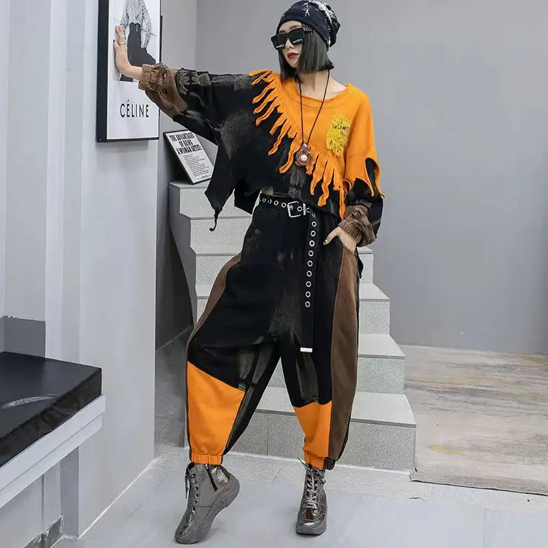 2023 Spring New Fashion Ladies Cotton Patchwork Pullover Top And Baggy Pants Women Hiphop Street Two Pieces Sets Plus Size XC137
2023 Spring New Fashion Ladies Cotton Patchwork Pullover Top And Baggy Pants Women Hiphop Street Two Pieces Sets Plus Size XC137