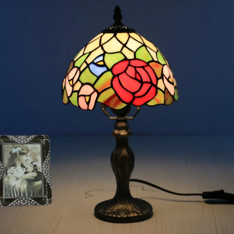 

LED Tiffany Style Table Lamp Retro Mediterranean Decorative Lights E27 Color Glass LampshadeFor Nightstand Light Bedroom Cafe