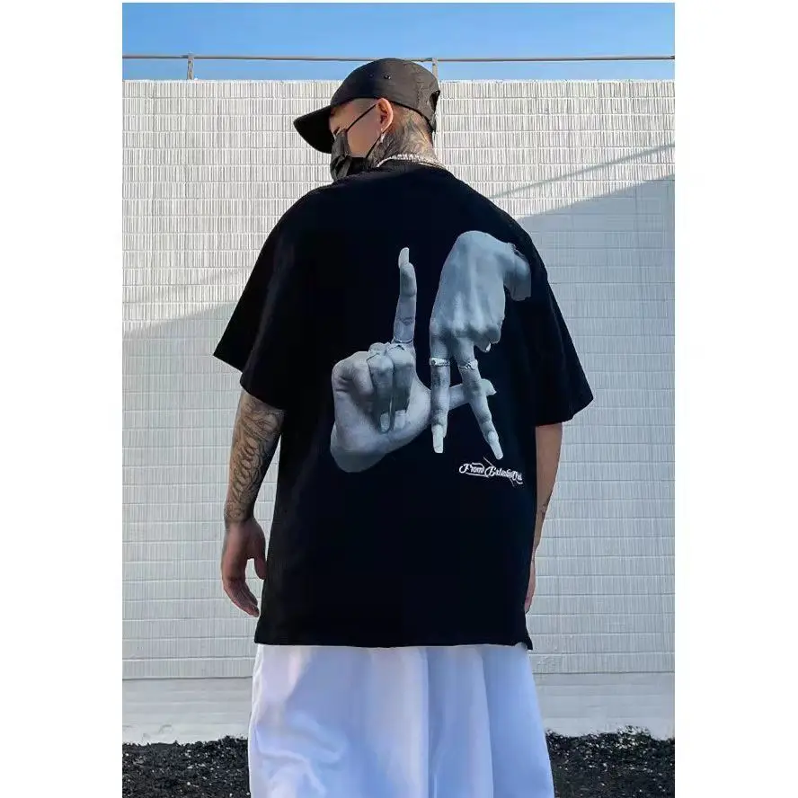 American retro hip hop gesture printed short-sleeved t shirt for men loose and versatile trendy top summer comfortable T-shirt
American retro hip hop gesture printed short-sleeved t shirt for men loose and versatile trendy top summer comfortable T-shirt