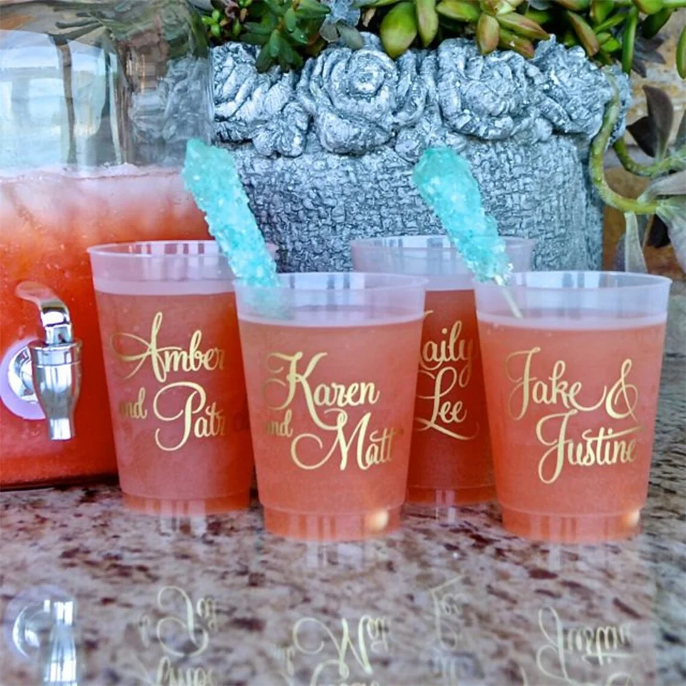 

Personalized Shatterproof Wedding Cups with Names, Bride Groom Name Frosted Shower Cups, Custom Frost Flex Unbreakable Cups, Par