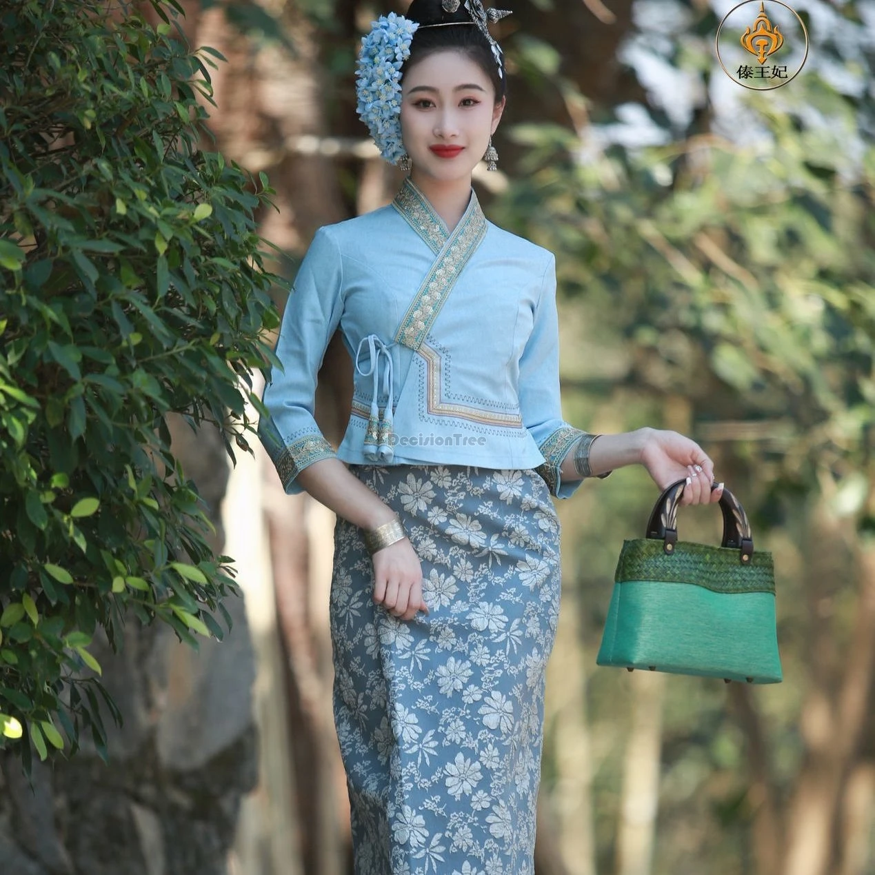 

2024 thailand women casual daily clothing retro elegant splashing garment dai minority set folk dance performance asian clothes