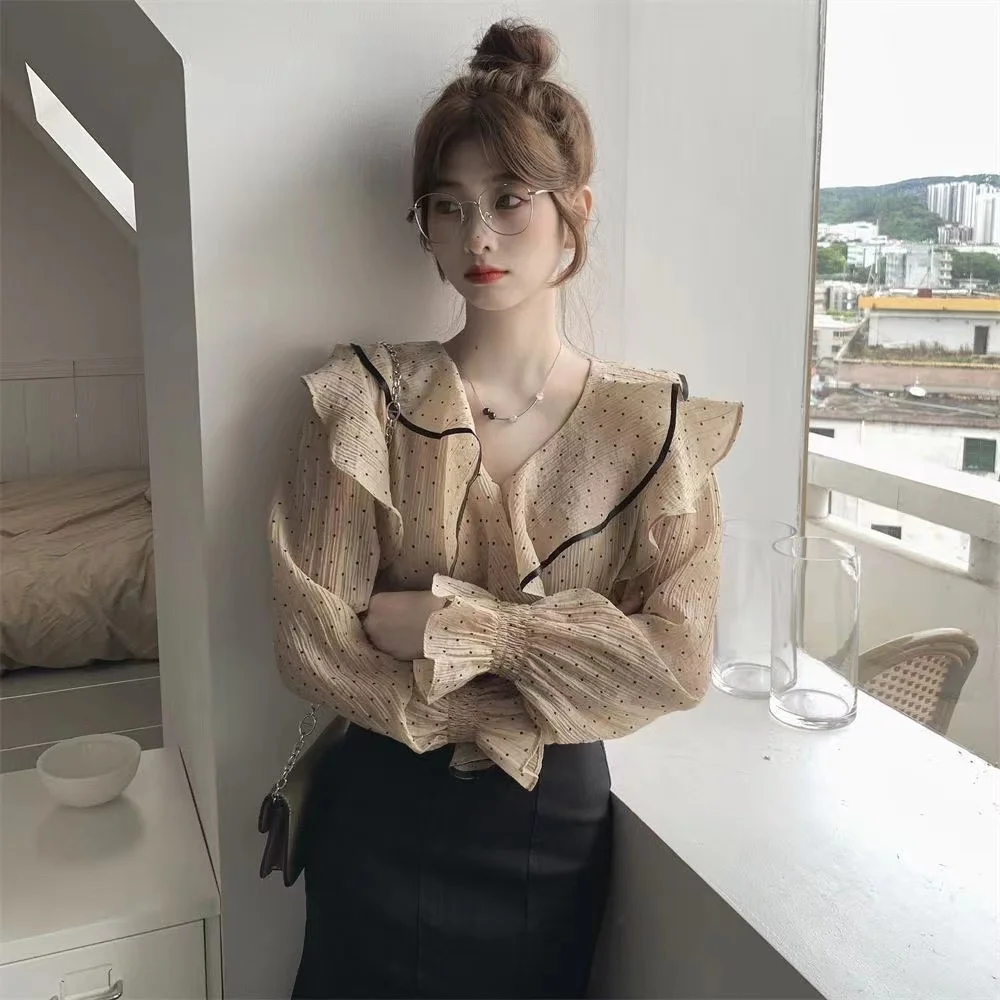 New Autumn 2022 Japanese Style Casual Camisas Mujer Long Sleeve Shirt Women Tops Ruffles Polka Dots Elegant Chiffon Blouses
New Autumn 2022 Japanese Style Casual Camisas Mujer Long Sleeve Shirt Women Tops Ruffles Polka Dots Elegant Chiffon Blouses