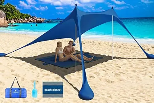 

Up Beach Tent Sun Shelter UPF50+, 7.8x7.8 FT Windproof Sun Shade with Beach Blanket, 2 Stability Poles, Carrying Bag, Sand Shove