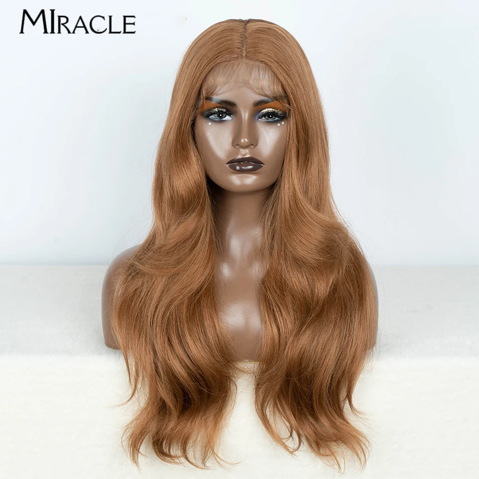 

MIRACLE Synthetic Lace Front Wig for Women 24 Inch Natural Wavy Cosplay Wig Ginger Ombre Blonde Wigs Lace Frontal Wig Fake Hair