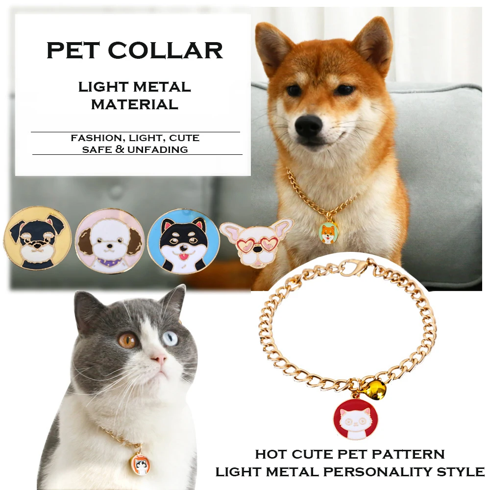 Fashion Pet Necklace Cat Collar with Cute Dog Cat Print Tag Adjustable Metal Chain Dog Collar with Bell for Small and Medium Dog
Fashion Pet Necklace Cat Collar with Cute Dog Cat Print Tag Adjustable Metal Chain Dog Collar with Bell for Small and Medium Dog