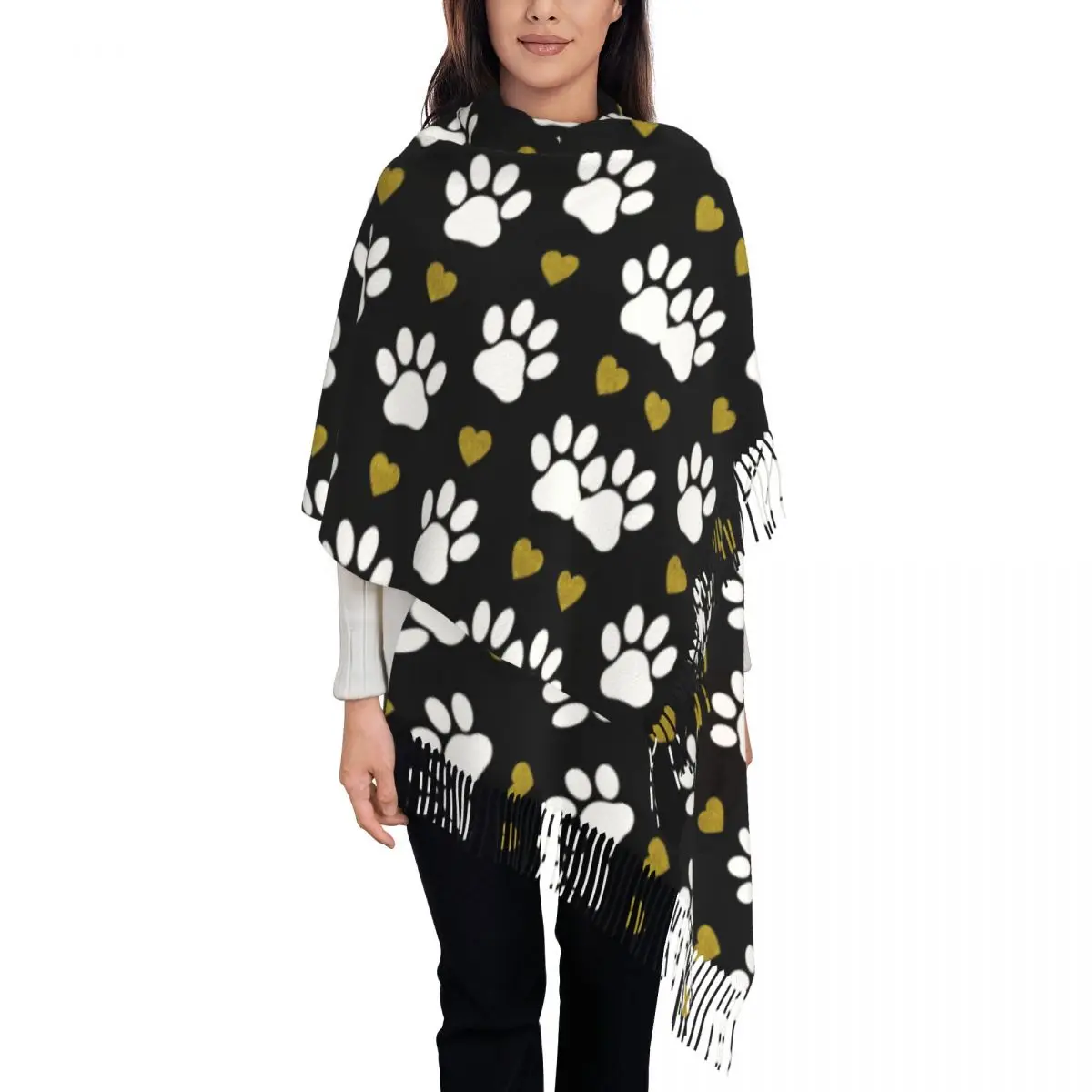 Custom Printed Trendy Pattern Of Paw Scarf Men Women Winter Warm Scarves White Dog Paws Gold Heart Shawls Wraps
Custom Printed Trendy Pattern Of Paw Scarf Men Women Winter Warm Scarves White Dog Paws Gold Heart Shawls Wraps