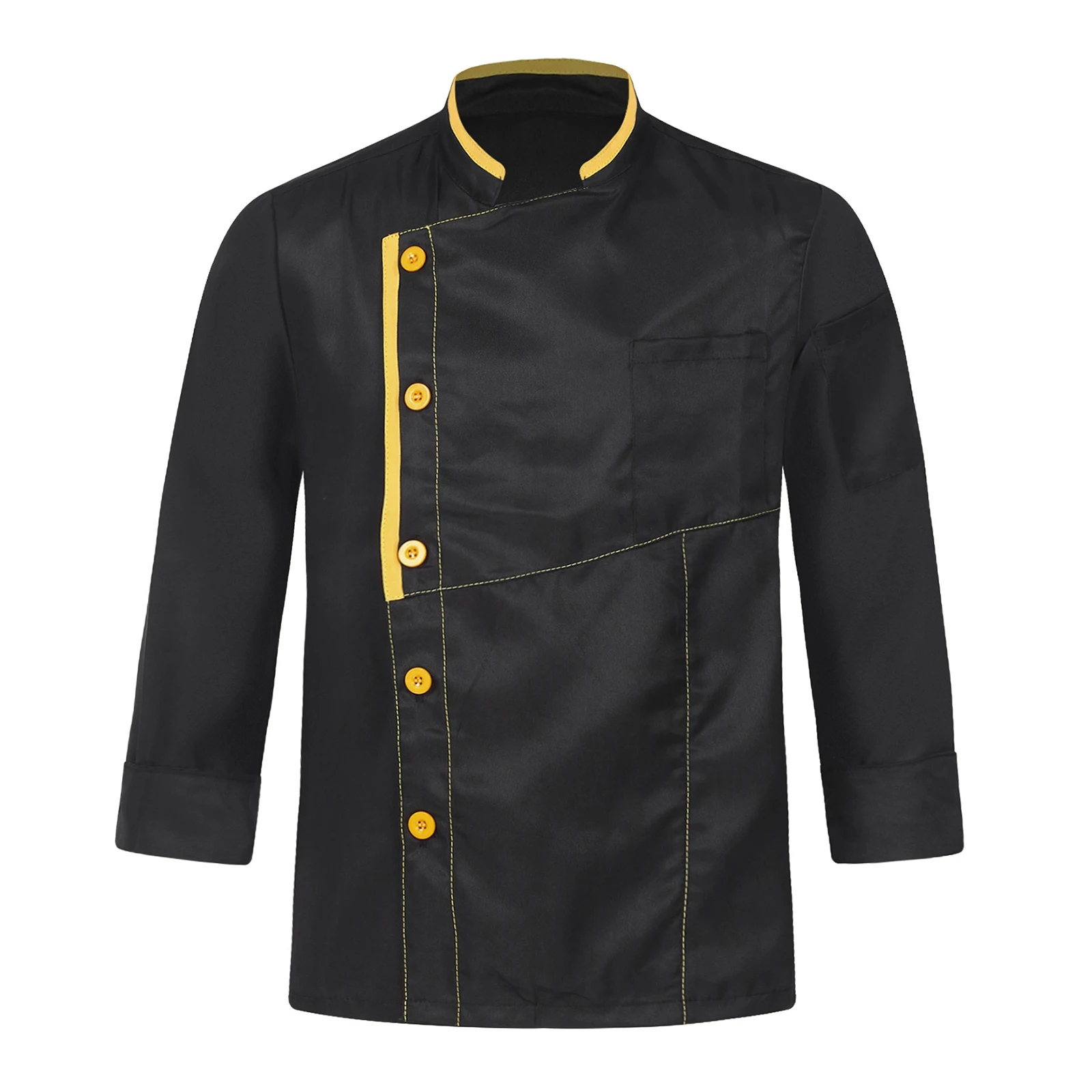 Mens Womens Contrast Color Trim Chef Jacket Unisex Stand Collar Tops Kitchen Cook Uniform with Pockets for Cooking Baking
Mens Womens Contrast Color Trim Chef Jacket Unisex Stand Collar Tops Kitchen Cook Uniform with Pockets for Cooking Baking