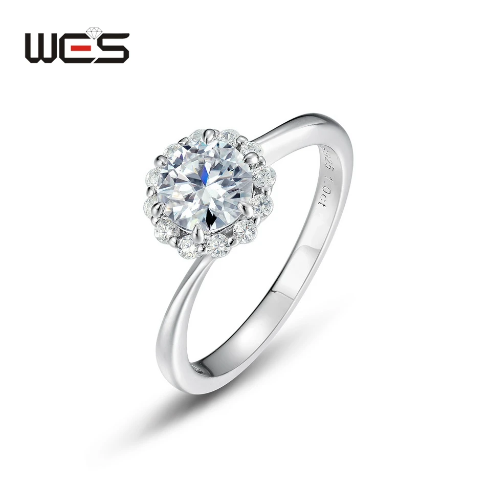 

WES 925 Sterling Silver 1ct 6.5*6.5mm Moissanite Rings For Women Sparkling Lab Diamond Certified Jewelry Wedding Valentine Band