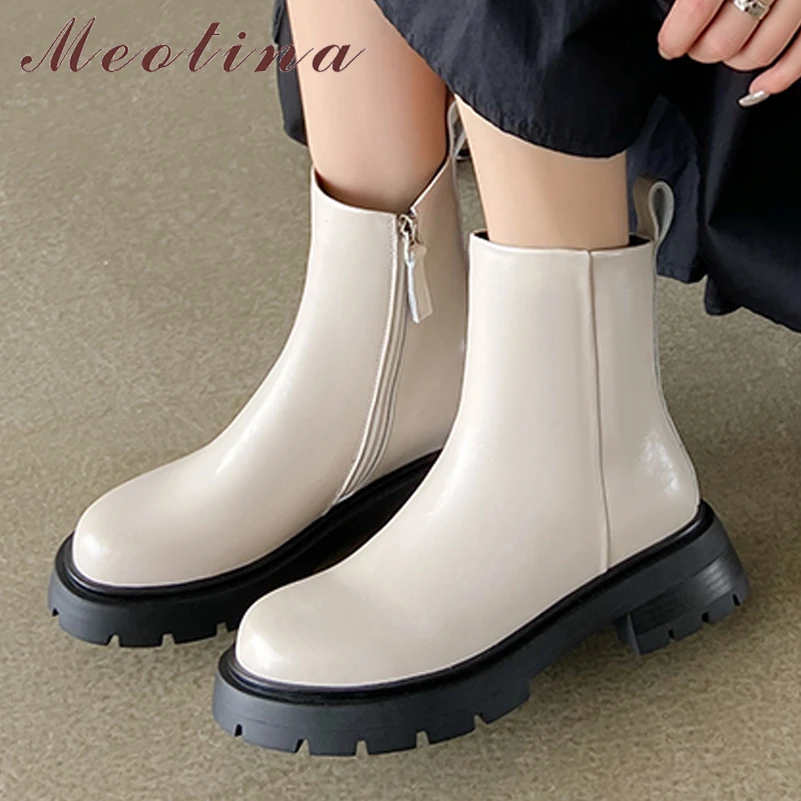 Meotina Women Genuine Leather Ankle Boots Round Toe Platform Flat Zipper Ladies Fashion Short Boots Autumn Winter Shoes Brown 41
Meotina Women Genuine Leather Ankle Boots Round Toe Platform Flat Zipper Ladies Fashion Short Boots Autumn Winter Shoes Brown 41