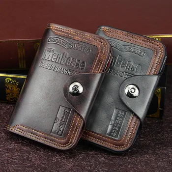 새로운 독특한 남성 지갑 짧은 레저 마그네틱 버클 대용량 3 페이지 접는 지갑 남성 가죽 브랜드 지갑