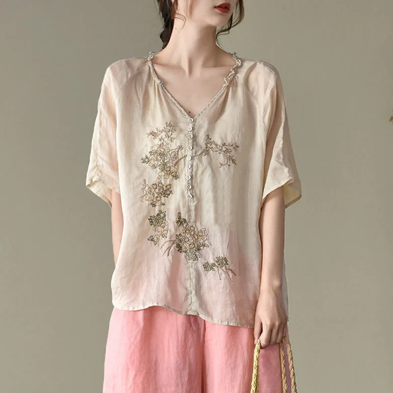 Balonimo Summer Ethnic Style Shirts Literary Retro Short Sleeved Tops Embroidered Tee V-neck Loose Large Size Zen Women Clothes
Balonimo Summer Ethnic Style Shirts Literary Retro Short Sleeved Tops Embroidered Tee V-neck Loose Large Size Zen Women Clothes
