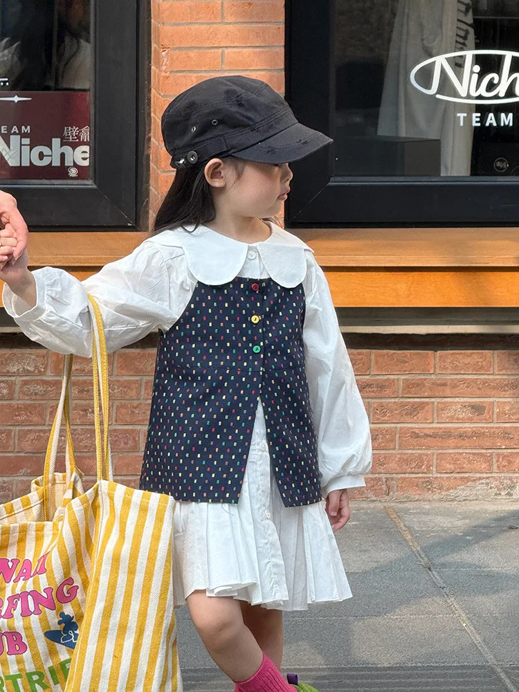 2025 Autumn New Girls Preppy Style Pleated Dress Solid Children Long Sleeve Dress Baby Girl Large Lapel Loose Dress Kids Clothes 28 Sf6a4be091a4a448db4ecc57a938c6e965