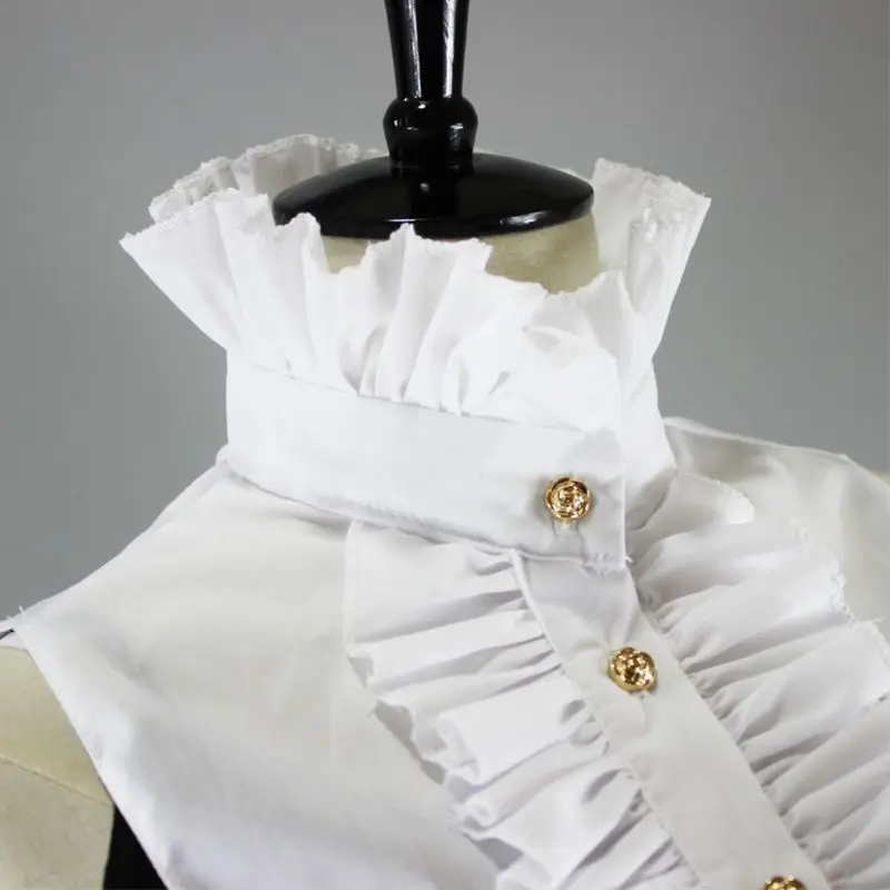 

Womens Victorian Steampunk Vintage for Palace Half Shirt Blouse Stand-Up Lotus Golden Button Down False Drop Shipping