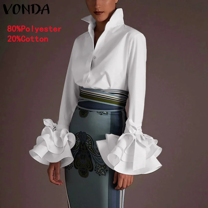 Новые женские рубашки VONDA 2022 весна-лето сексуальные топы с отложным воротником и