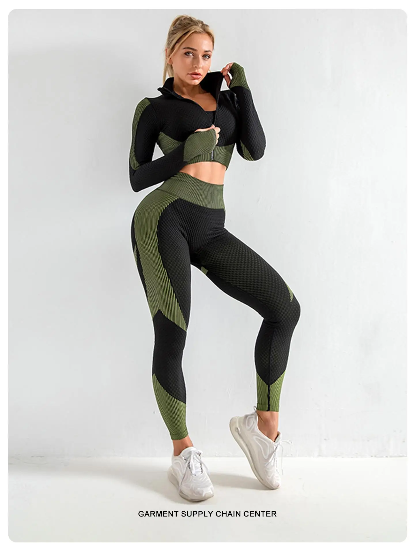 Athleisure Set High Waist Compression Leggings Sets Seamless Padded Breathable Moisture Set Lightweight Zip Up Jacket Sets 2