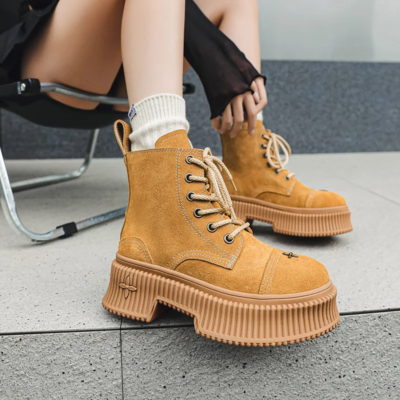 

Desert Yellow Boots Thick Sole Martin Boots Women's Vintage 2023 Winter New Round Head English Short Boots