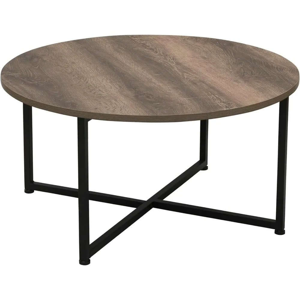 

Jamestown Round Coffee Table Ashwood Rustic Wood Grain and Black Metal 31.5 x 31.5, Taupe