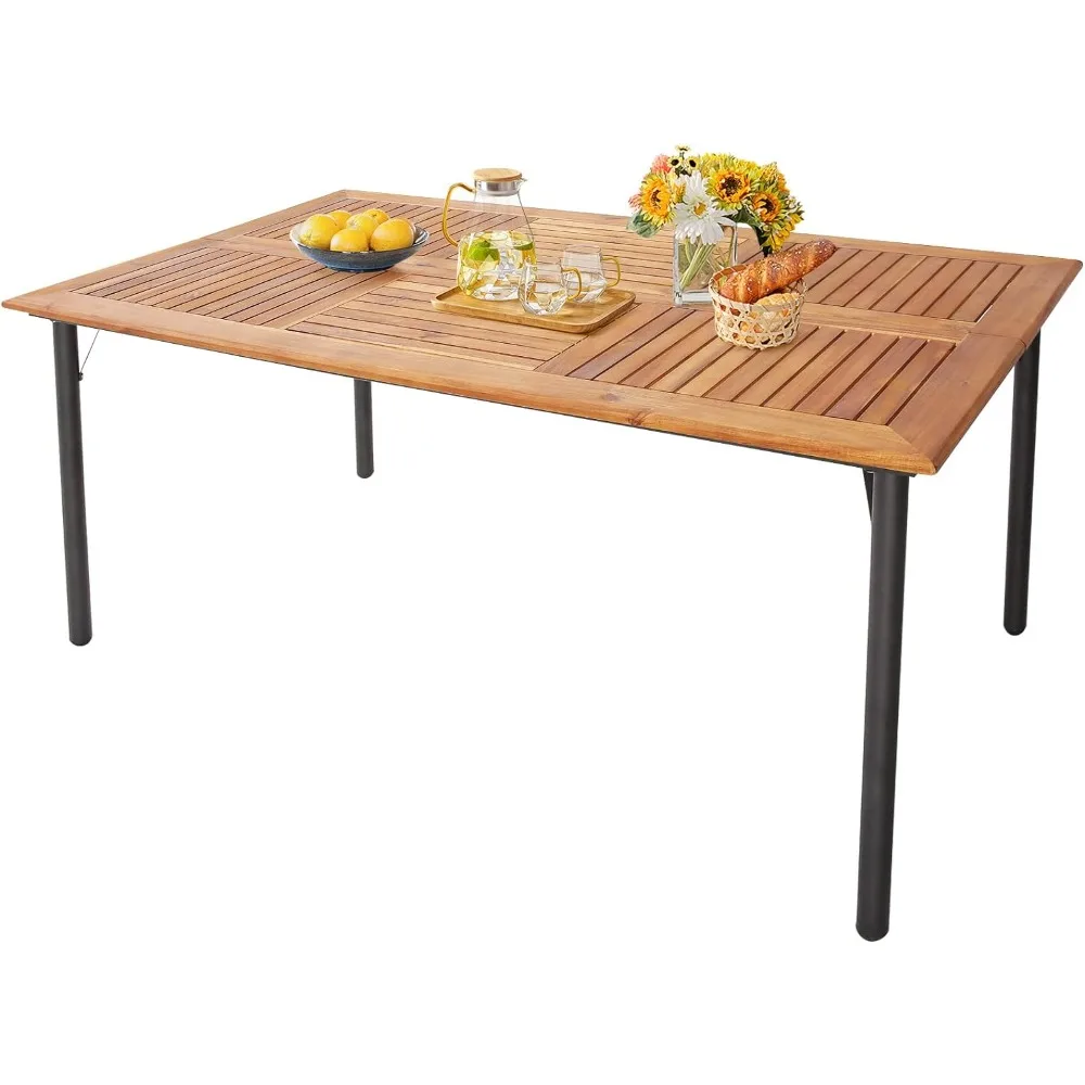 Patio Acacia Wood Dining Table for 6 Persons, Large Rectangular Dining Table with Metal Legs, Umbrella Hole, Farmhouse
Patio Acacia Wood Dining Table for 6 Persons, Large Rectangular Dining Table with Metal Legs, Umbrella Hole, Farmhouse