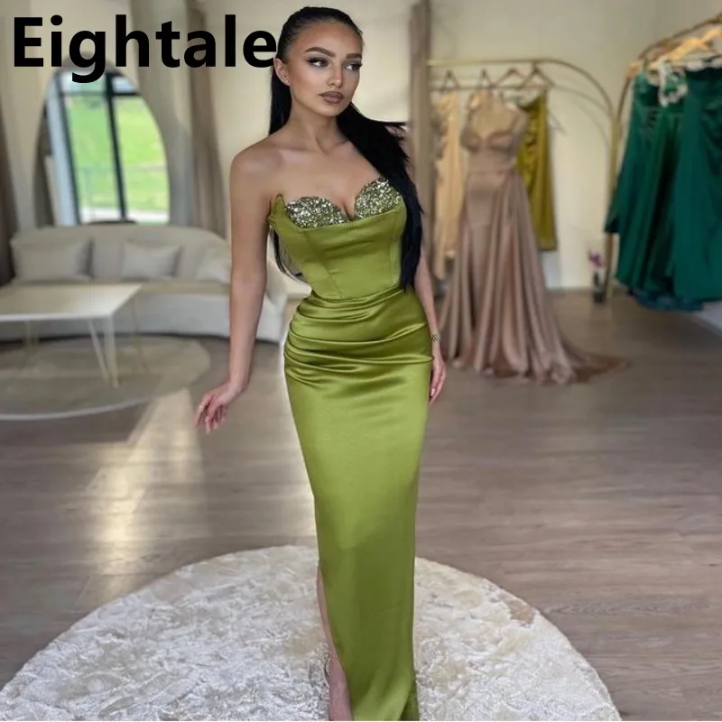 2023 Eightale Olive Green Mermaid Satin Prom Dress Sexy Slit Evening Party Dress Beaded Pleats Formal Prom Gown Robes De Soirée
2023 Eightale Olive Green Mermaid Satin Prom Dress Sexy Slit Evening Party Dress Beaded Pleats Formal Prom Gown Robes De Soirée