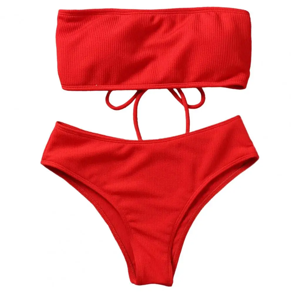 

1 Set Women Beach Suit With Chest Pad No Underwire Elastic Two-piece Set Bandeau Swimming Trunks Split Bikini Set Beachwear