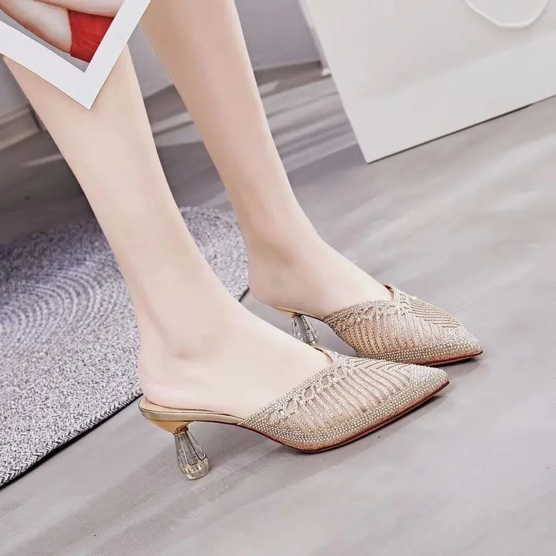 2022 New Summer Comfortable High-heeled Shoes Mesh Women's Outer Wear Baotou Rhinestone Pointed Toe Stiletto Half Slippers
2022 New Summer Comfortable High-heeled Shoes Mesh Women's Outer Wear Baotou Rhinestone Pointed Toe Stiletto Half Slippers