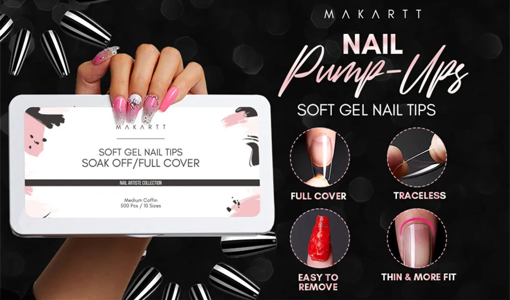 500Pcs Medium Coffin Soft Gel Full Cover Nail Tips
