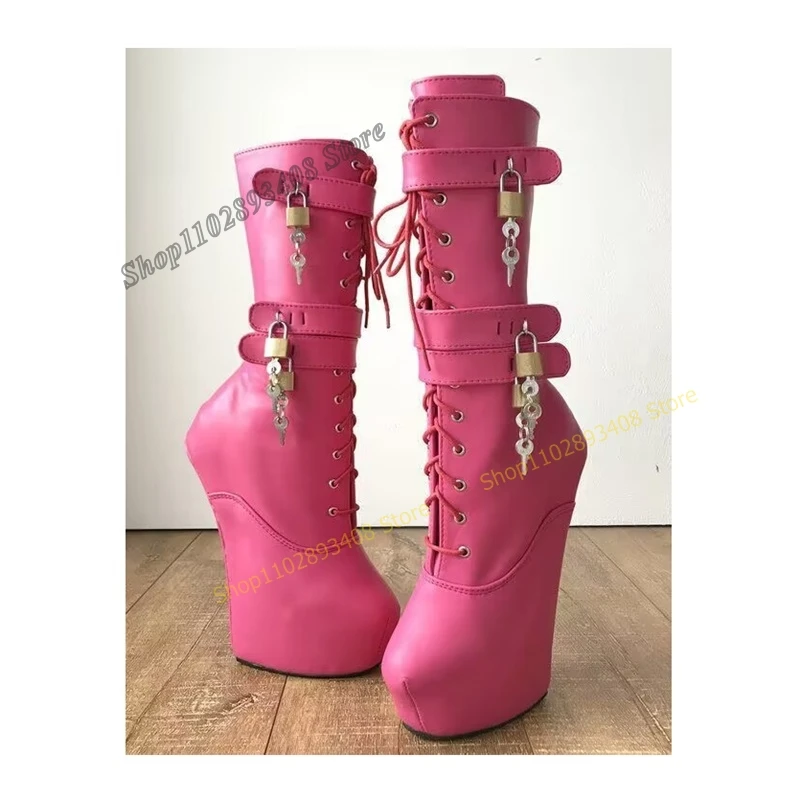 Rose Red Strange Style Heel Mid Calf Boots Lock Decor Cross Tied Platform Round Toe Women Shoes 2023 Sexy Zapatos Para Mujere
Rose Red Strange Style Heel Mid Calf Boots Lock Decor Cross Tied Platform Round Toe Women Shoes 2023 Sexy Zapatos Para Mujere
