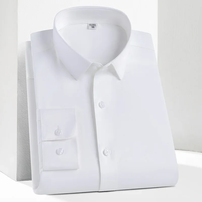 

Мужская Однотонная рубашка с длинным рукавом, белая Повседневная деловая рубашка с карманами, устойчивая к образованию складок, для офиса и торжественных мероприятий, Новое поступление